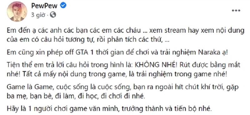 Bị anti-fan làm phiền, PewPew tuyên bố nghỉ chơi game GTA V