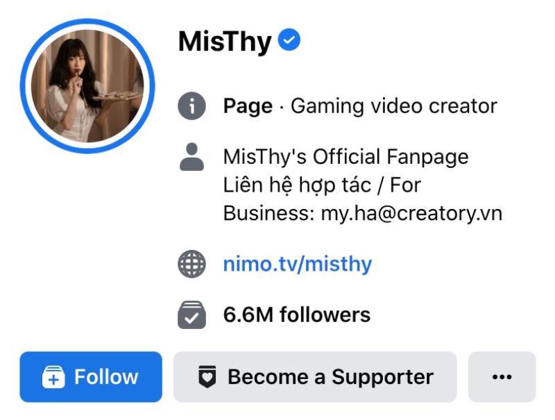 Lượt followers fanpage Misthy