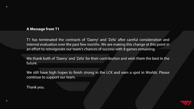 T1 thông báo sa thải HLV Daeny và Zefa