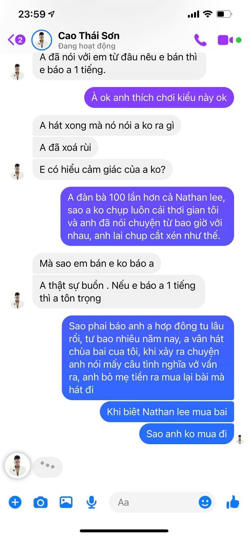 tin nhắn giữa khắc việt và cao thái sơn