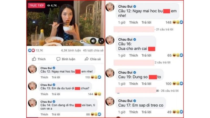 Comment được cho là nhạy cảm từ phía fanpage Châu Bùi