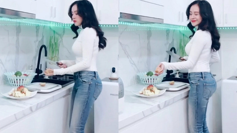 Hình ảnh trong clip nấu ăn của Bà Tưng