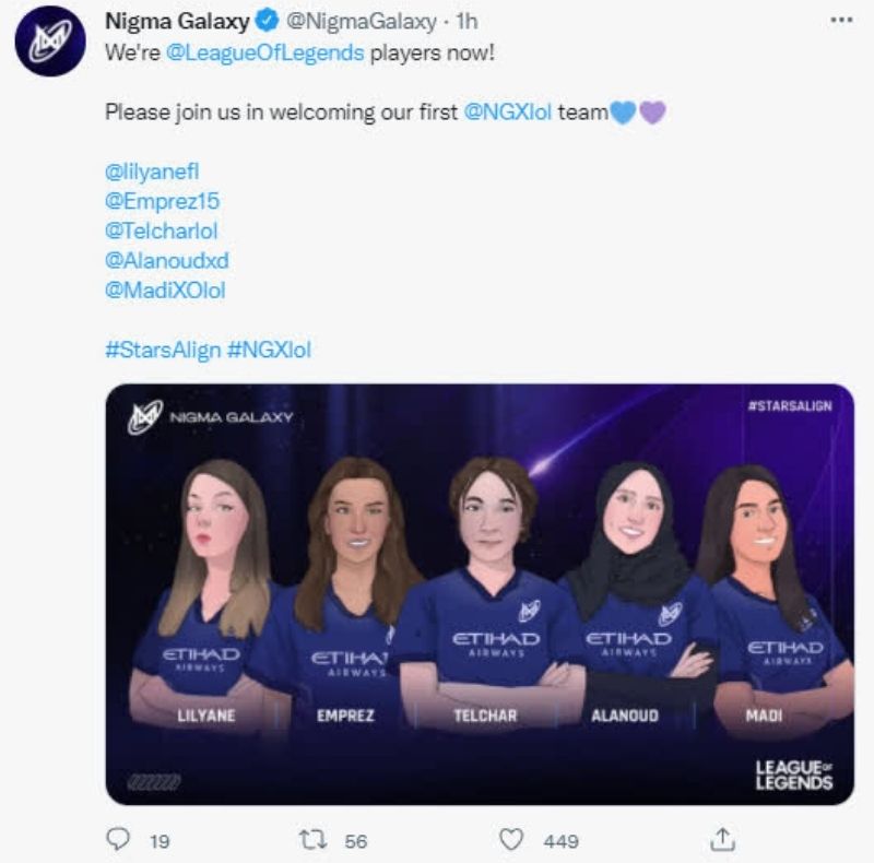 Thông tin ra mắt team LMHT nữ mang tên Nigma Galaxy