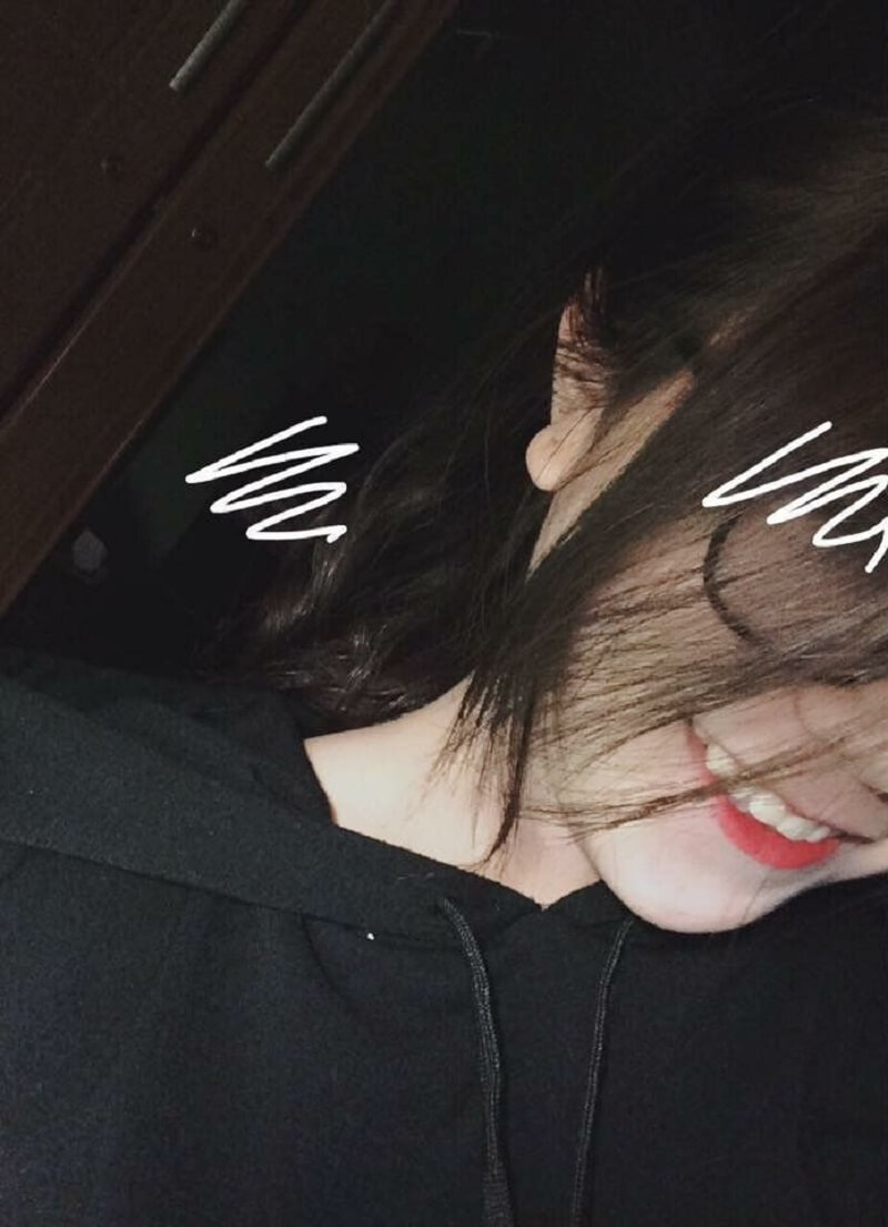 A series of photos of pretty girls with short hair covering their faces