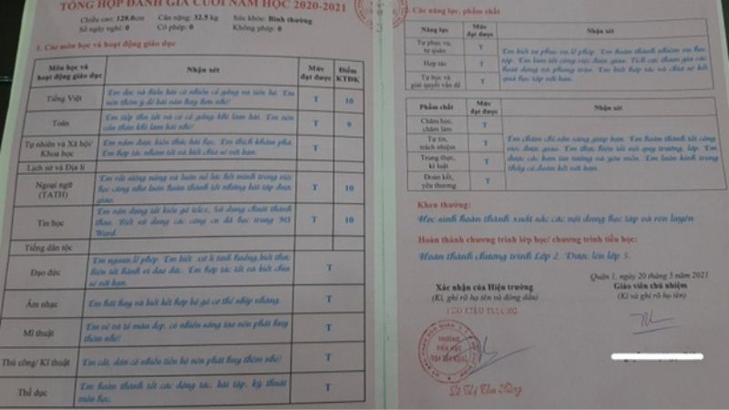 bảng điểm thành tích tốt của bé V.A phủ nhận lời khai của dì ghẻ