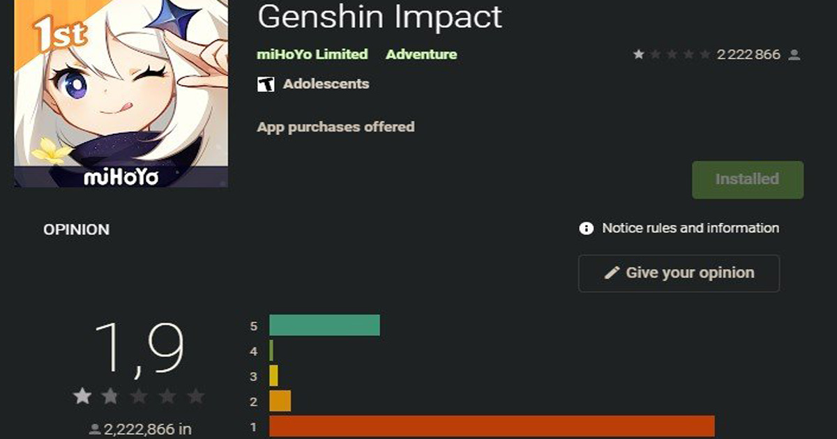 Genshin Impact lại bị bão 1 sao từ game thủ khác
