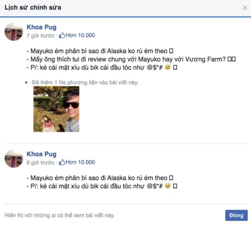 Khoa Pug xoá Vương Phạm khỏi status