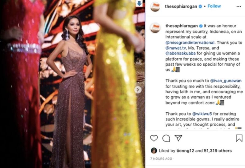 Bài đăng cảm ơn của Miss Indonesia 
