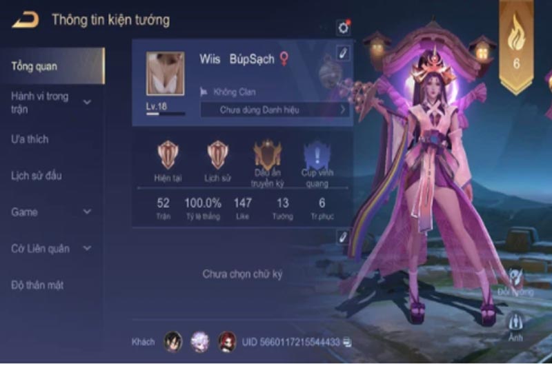 KDA với tỷ lệ thắng 100% của cô nàng