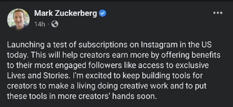 Mark Zuckerberg đang thử nghiệm tính năng Instagram trả phí