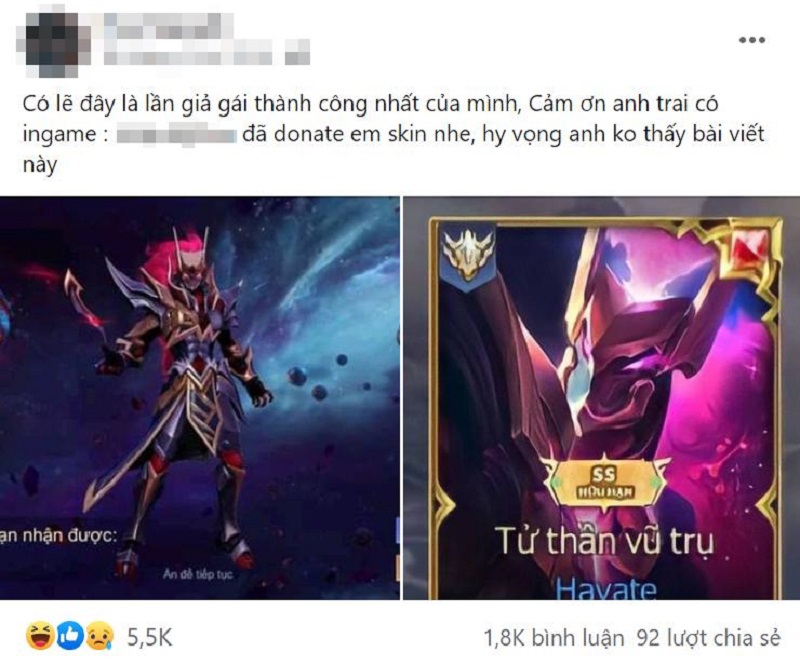 Liên Quân Mobile: Giả gái lừa được skin tiền triệu rồi đem đi khoe và cái kết