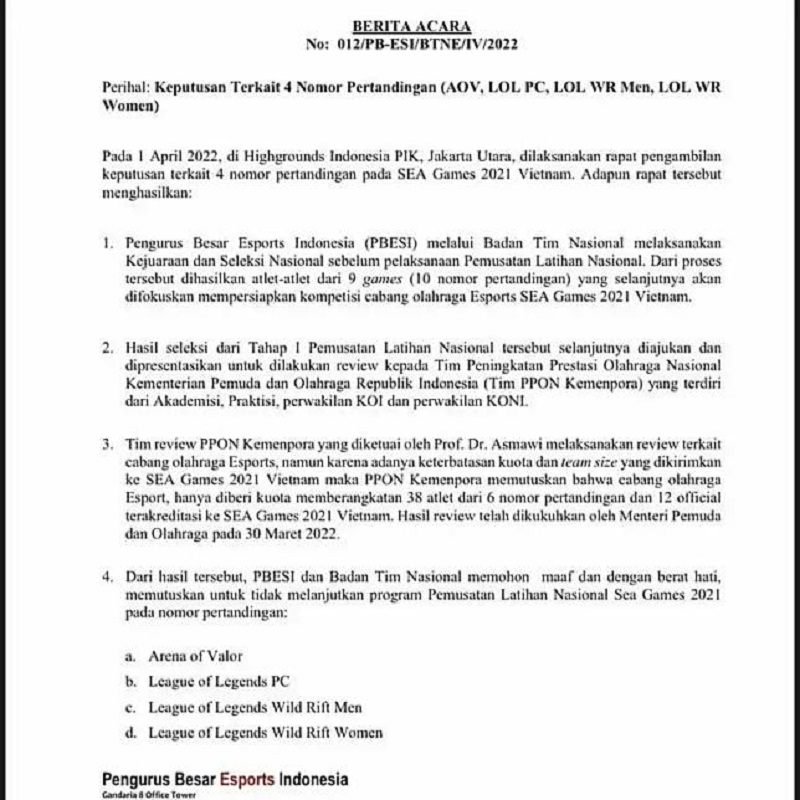 SEA Games 31: Indonesia rút khỏi 3 môn Esports do “không đủ ngân sách”
