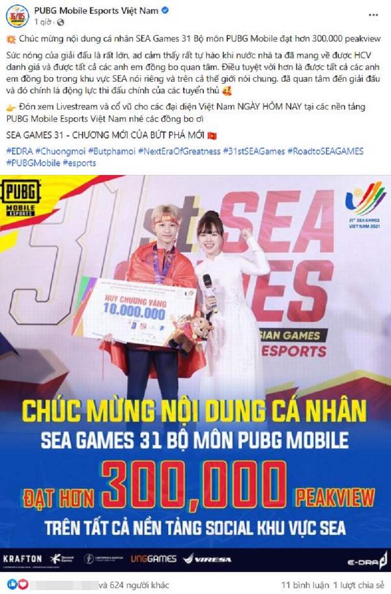 PUBG Mobile đạt kỷ lục về lượt xem tại SEA Games 31