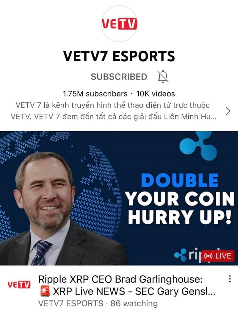 Kênh VETV7 Esports bị hacker đột nhập để quảng cáo tiền ảo