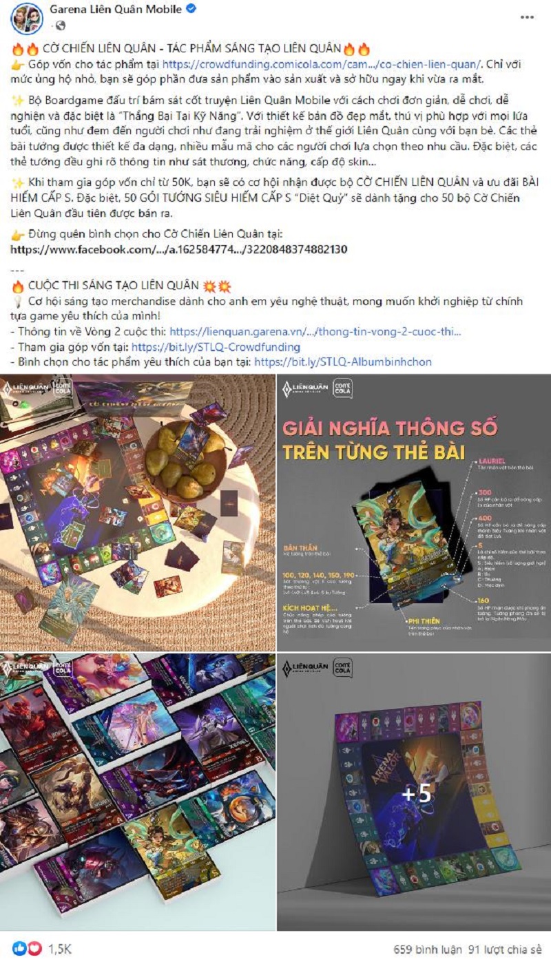 Garena Lien Quan Mobile Fanpage is actively calling for capital