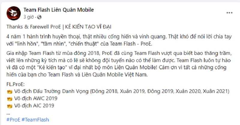 Lien Quan Mobile: ProE has officially left Team Flash