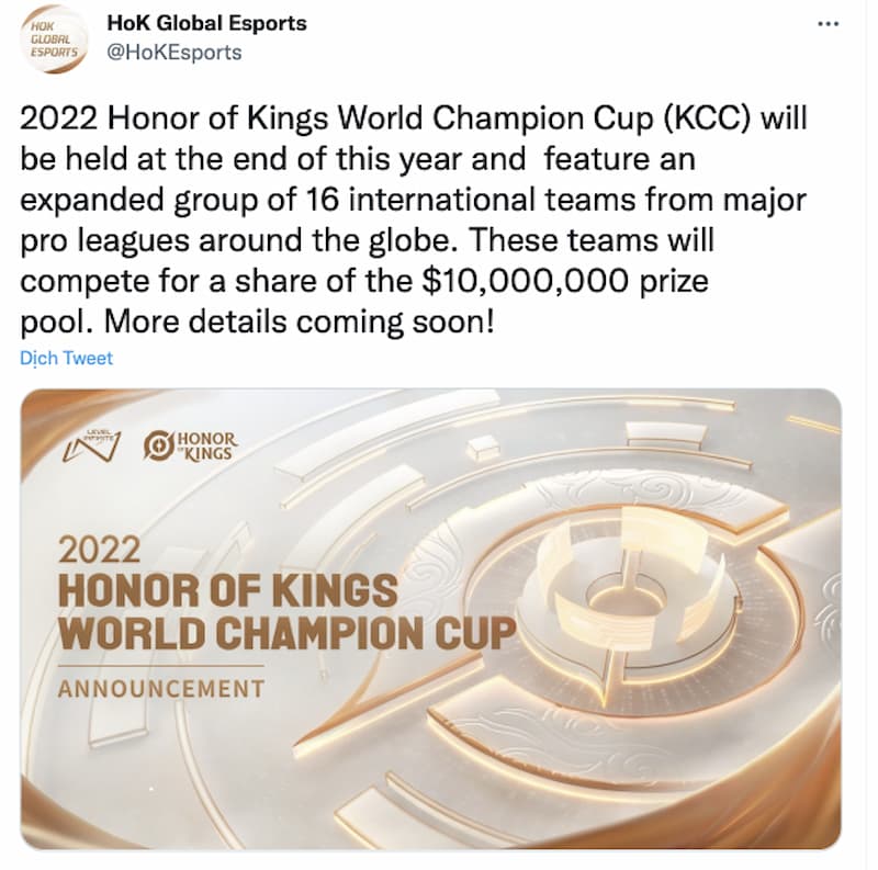 Thông tin chính về giải đấu Vương Giả Vinh Diệu 2022 (Honor of Kings Champion Cup 2022)