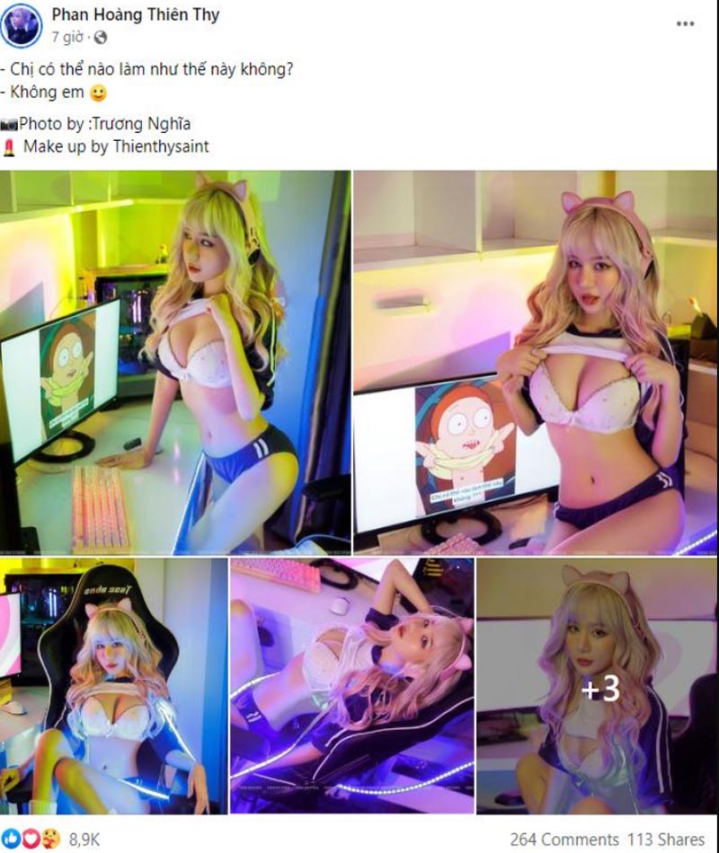 Nữ streamer cosplay meme vén áo 2