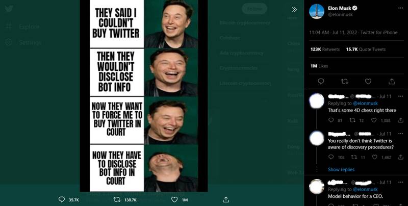 Elon Musk chế giễu Twitter bằng ảnh chế của mình