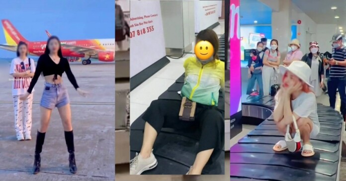 tiktoker-ngoi-tren-bang-chuyen-hanh-ly-47 Xem xét cấm bay với nữ Tiktoker ngồi trên băng chuyền hành lý tại TSN