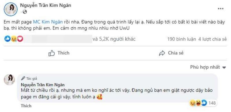 MC Kim Ngân bị hack facebook, quảng bá phim “lậu”