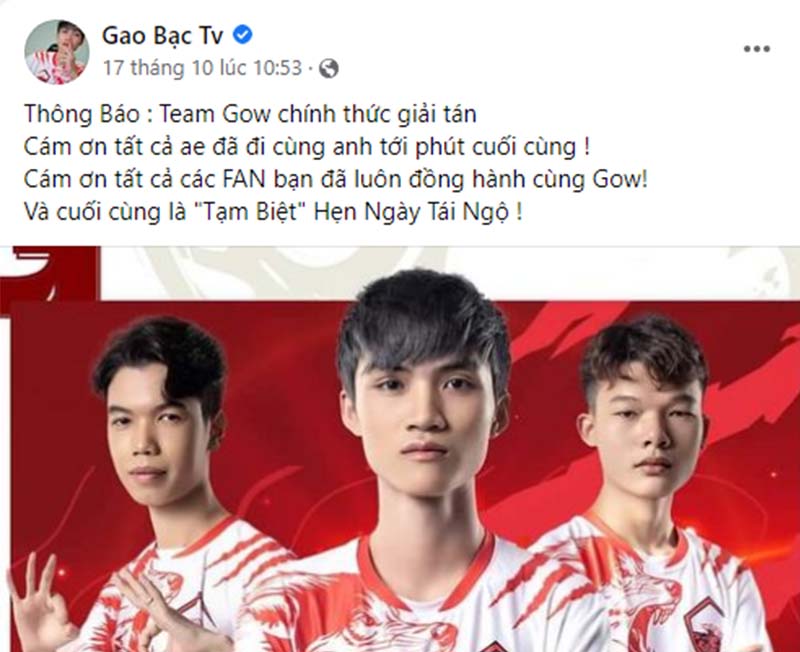 Free Fire: Team GOW của Gao Bạc TV chính thức giải tán