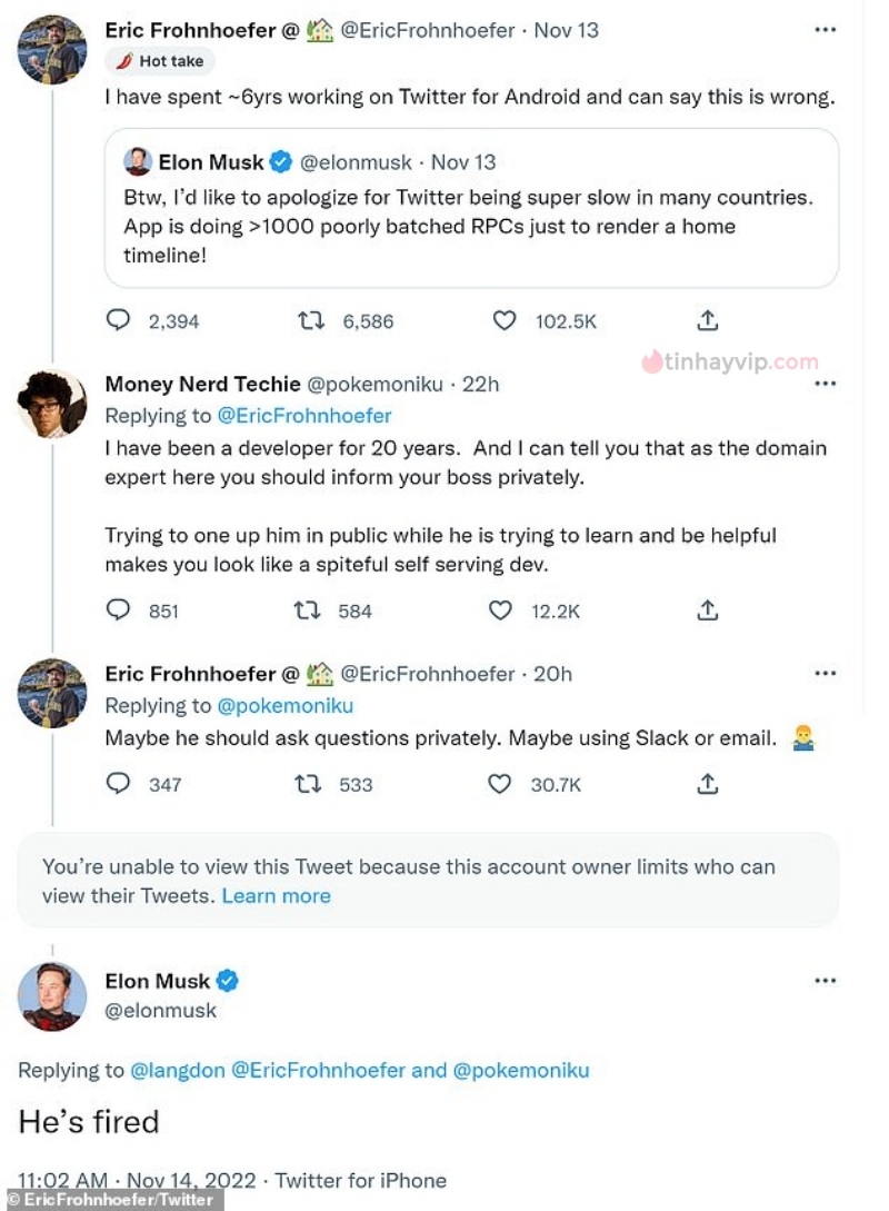 Elon Musk đăng thông báo sa thải một kỹ sư trên Twitter