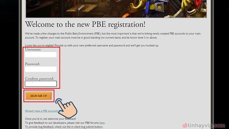 Tạo tên người dùng dễ nhớ để chơi lol PBE.