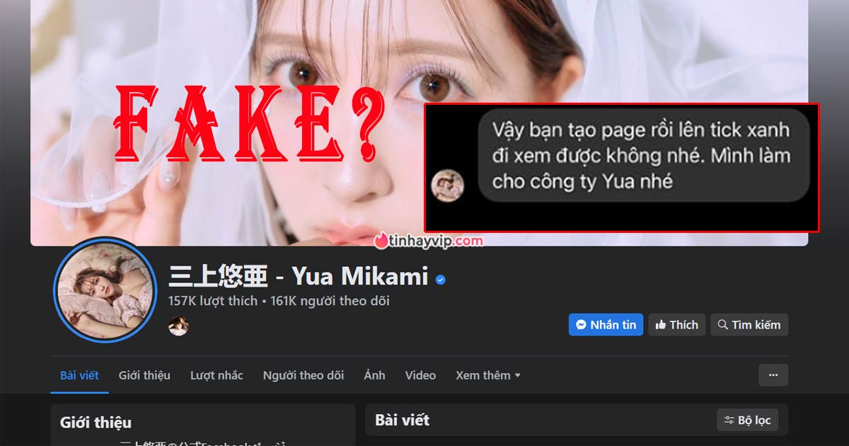 Yua Mikami bị làm giả fanpage Facebook tích xanh