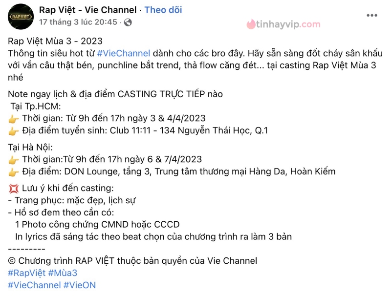 Thời gian diễn ra casting Rap Việt mùa 3