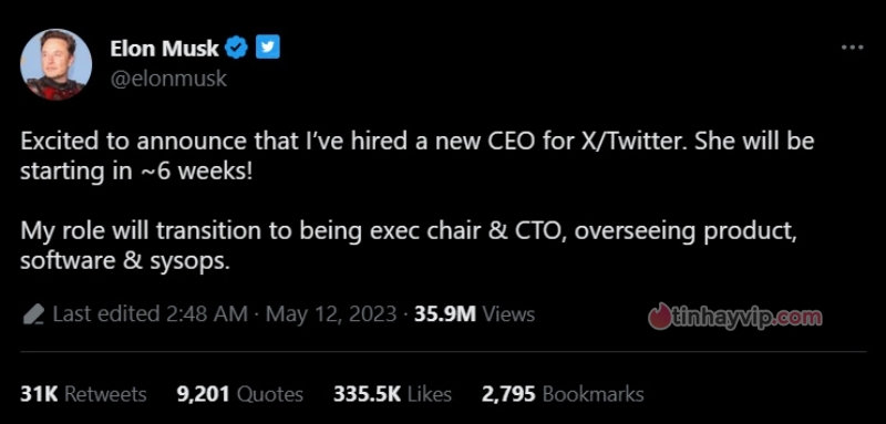 Elon Musk vẫn giữ vị trí Chủ tịch điều hành của Twitter