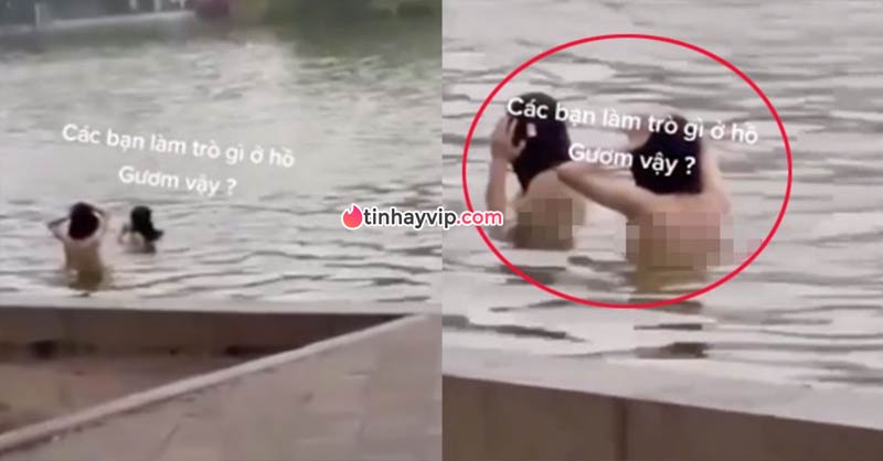 Lộ clip 2 cô gái tắm tiên tại hồ Gươm Hà Nội