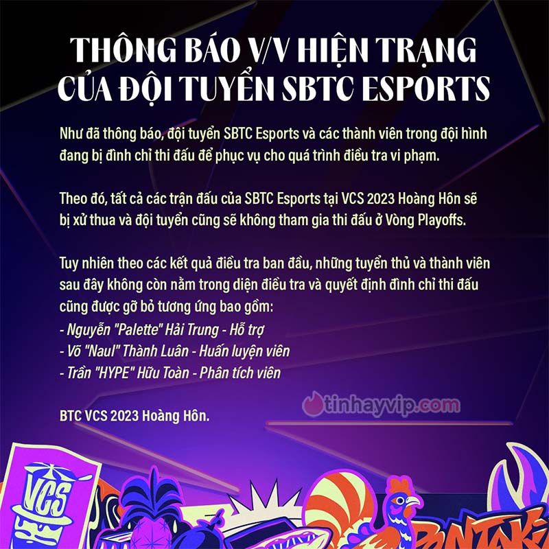 SBTC Esports chính thức bị gạch tên khỏi VCS Hoàng Hôn 2023