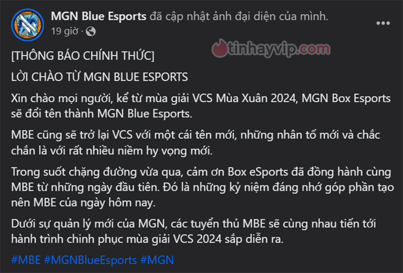 MGN Box Esports trở lại VCS 2024 với giao diện hoàn toàn mới
