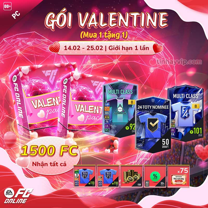 FC Online: Mua 1 được 2 gói Valentine với loạt thẻ mạ vàng