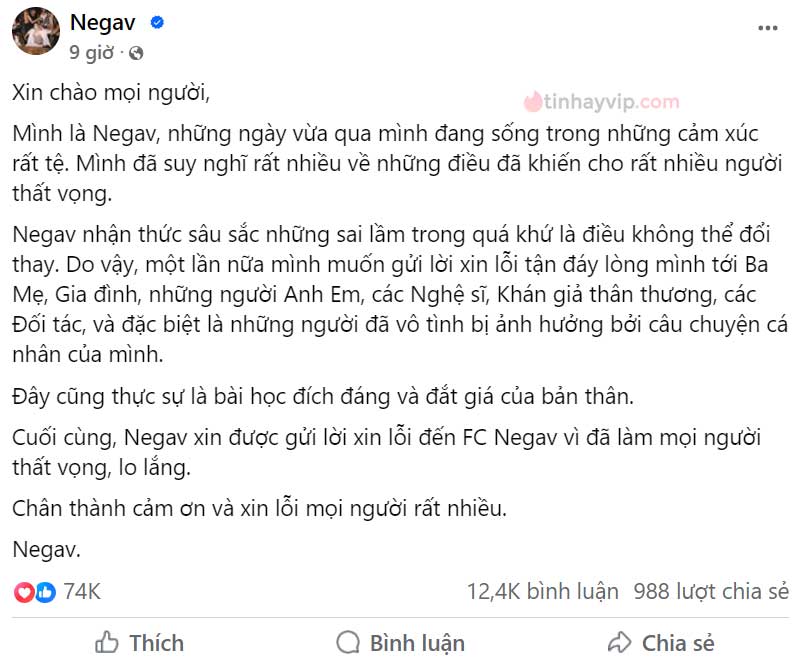 Negav xin lỗi xóa nhóm và trang cá nhân