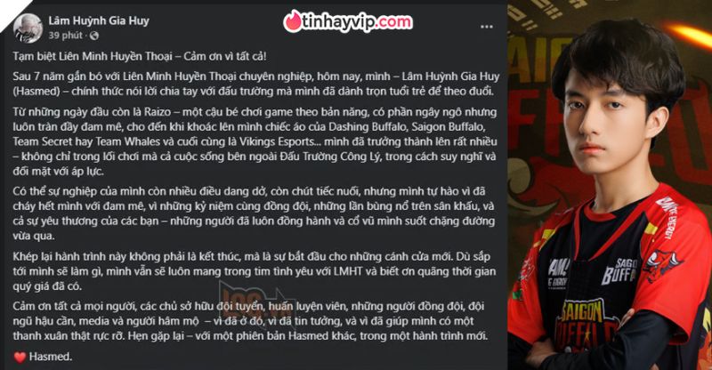 Tuyển thủ Top Hasmed bất ngờ tuyên bố giải nghệ ở tuổi 23