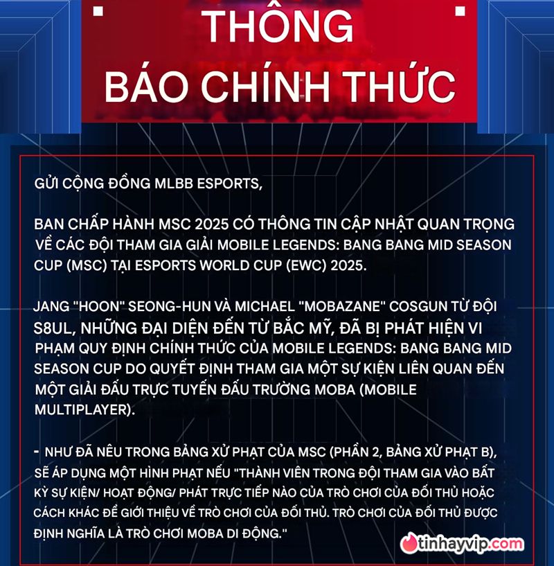 Tuyển S8UL Esports bị loại khỏi giải đấu MSC tại EWC 2025