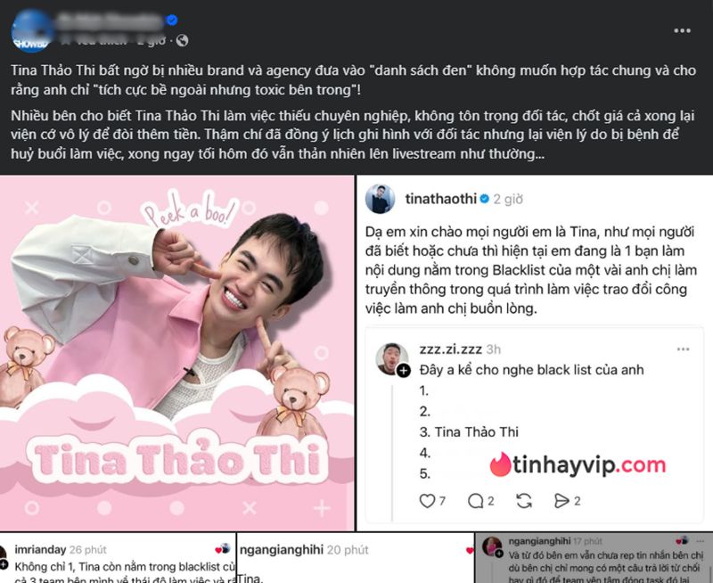 Tổng hợp thông tin về vụ TikToker "triệu fan" Tina Thảo Thi vướng tranh cãi lớn về thái độ làm việc Tina Thảo Thi "lọt" danh sách đen của nhiều agency.