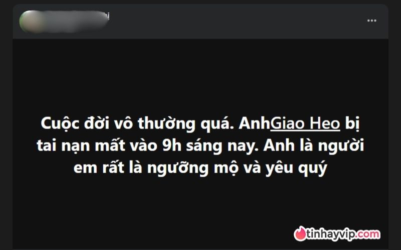 Giao Heo qua đời ở tuổi 33 sau tai nạn giao thông