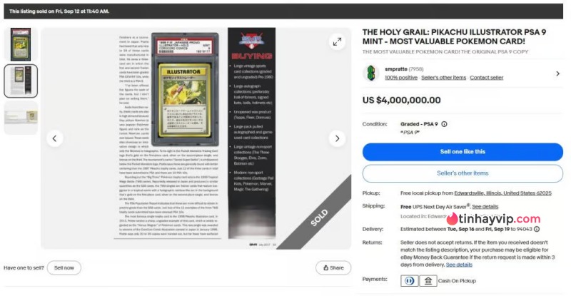 Giá bán kỷ lục cho thẻ bài Pokémon