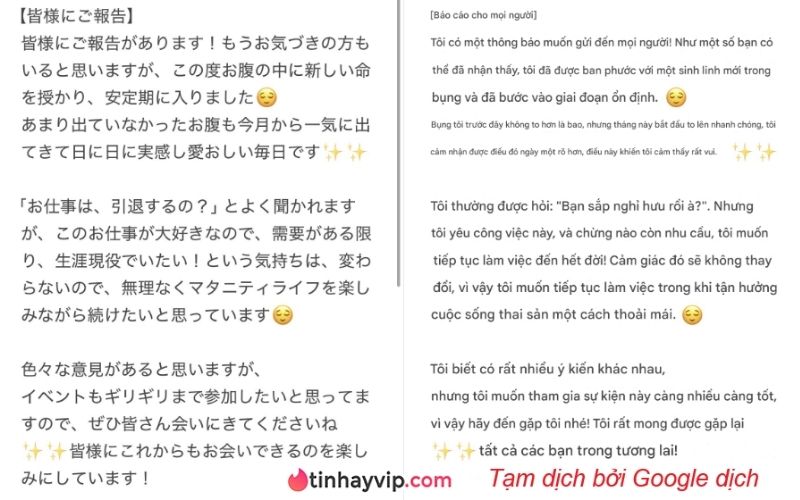 Idol Maria Nagai thông báo trên trang cá rằng "đã mang thai"