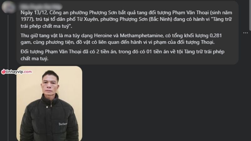 "Phạm Thoại" bị bắt vì tội tàng trữ trái phép chất ma túy tại Bắc Ninh "Phạm Thoại" bị bắt vì tội tàng trữ trái phép chất ma túy