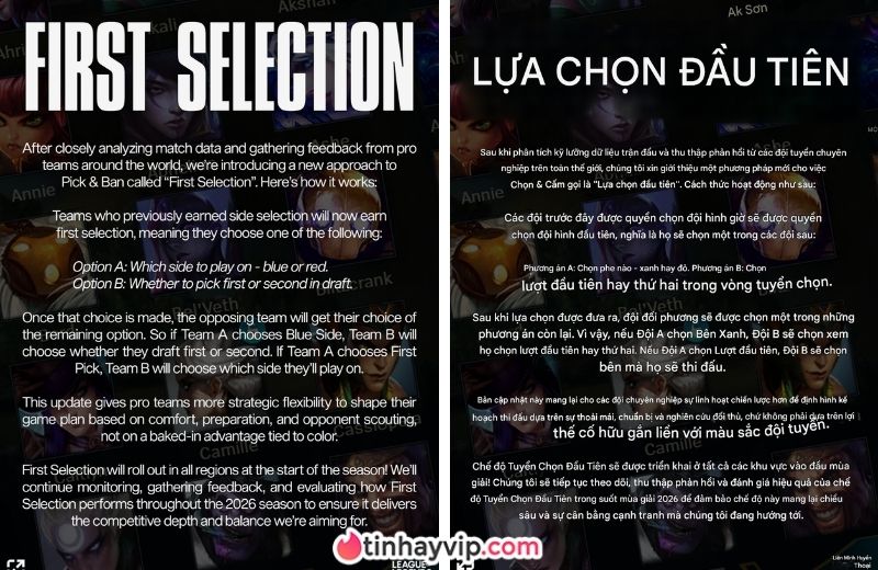 Riot áp dụng First Selection cho toàn bộ LMHT chuyên nghiệp