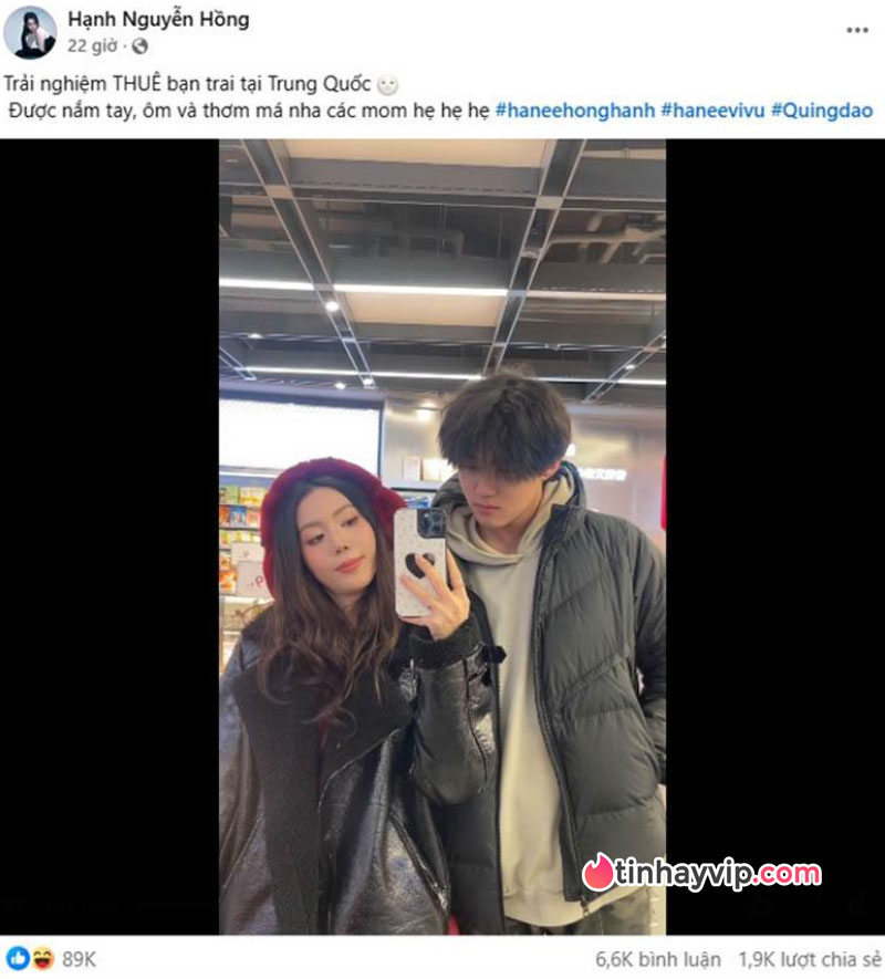 Hanee Hồng Hạnh khoe trải nghiệm thuê bạn trai Trung Quốc