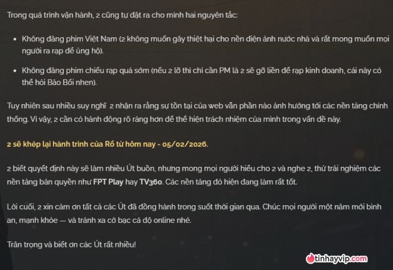 Rổ Phim chính thức thông báo đóng cửa vì lý do không ngờ tới
