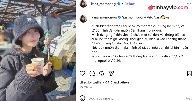 Nữ thần Kana Momonogi tiết lộ dự định đến Việt Nam khiến CĐM bùng nổ Nữ thần Kana Momonogi tiết lộ dự định đến Việt Nam khiến CĐM bùng nổ