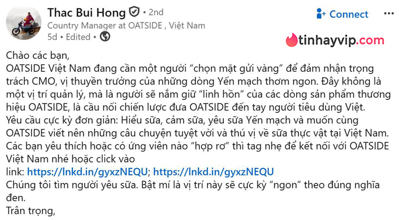 Oatside Việt Nam tuyển CMO trên LinkedIn rồi công bố “sếp” 4 tuổi: Vì sao cộng đồng phản ứng gay gắt?
