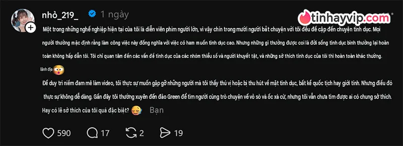 Nữ diễn viên Tiny Lu bức xúc vì định kiến nghề nghiệp 18+
