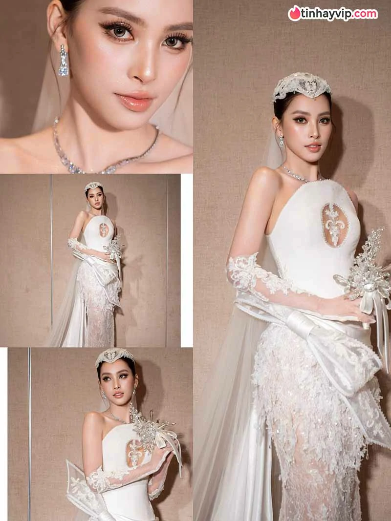 Trần Tiểu Vy gây chú ý khi diện váy cưới trắng ở sự kiện